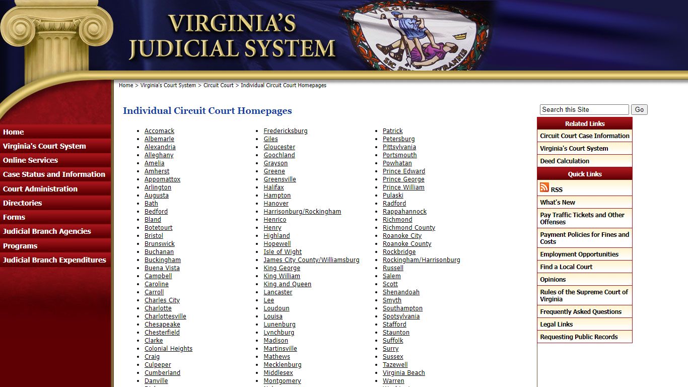 Individual Circuit Court Homepages - Judiciary of Virginia